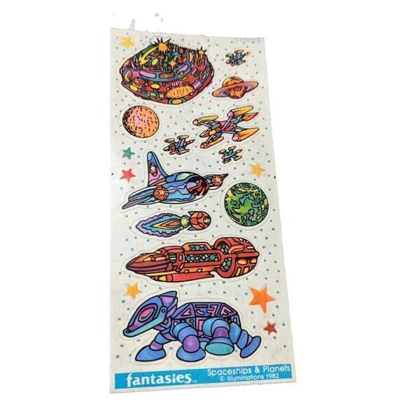 Vintage 80’s ILLUMINATIONS Fantasies Sticker Sheet - SPACESHIPS & PLANETS - Rare - Picture 1 of 3